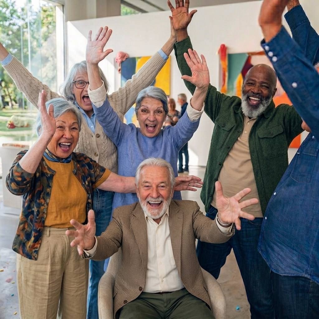 Happy group of seniors celebrating retirement